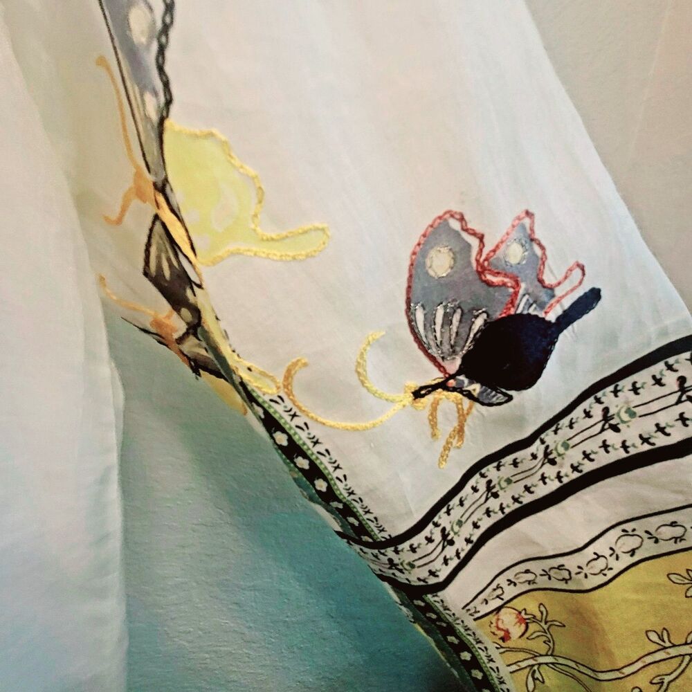 CITRON Butterfly Embroidered Tunic - SMALL - Unique Floral Buttertfly- Ramie Lin - Picture 8 of 16